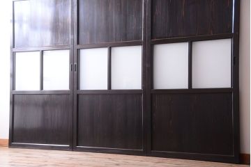 古民具・骨董 明治〜大正期　すりガラス帯の引き戸3枚セット(ガラス帯戸)