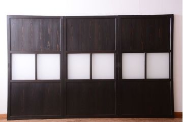 古民具・骨董 明治〜大正期　すりガラス帯の引き戸3枚セット(ガラス帯戸)