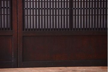 古民具・骨董 裏障子付き!腰板欅材の変わり型レトロガラス帯格子戸