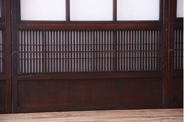 古民具・骨董 裏障子付き!腰板欅材の変わり型レトロガラス帯格子戸