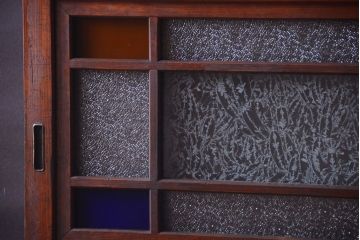 大正ロマン　古い木の当時物色ガラス入りガラス帯戸2枚セット