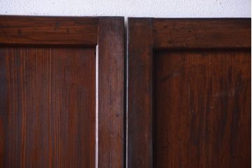 大正ロマン　古い木の当時物色ガラス入りガラス帯戸2枚セット