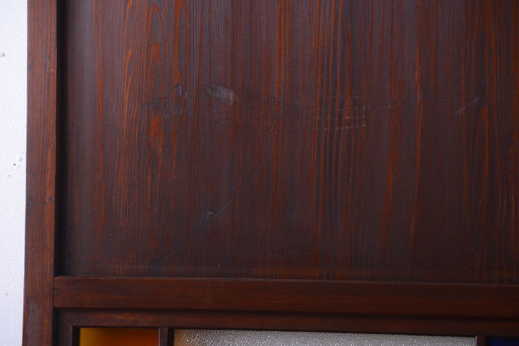 大正ロマン　古い木の当時物色ガラス入りガラス帯戸2枚セット