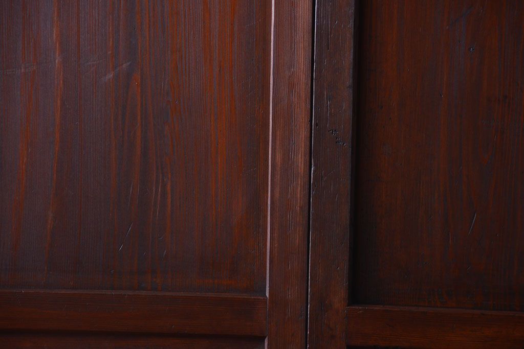 大正ロマン　古い木の当時物色ガラス入りガラス帯戸2枚セット