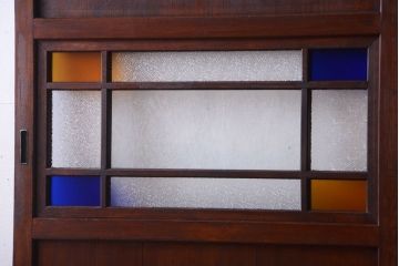 大正ロマン　古い木の当時物色ガラス入りガラス帯戸2枚セット