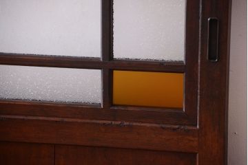 大正ロマン　古い木の当時物色ガラス入りガラス帯戸2枚セット