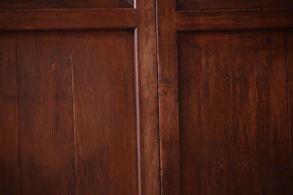 大正ロマン　古い木の当時物色ガラス入りガラス帯戸2枚セット