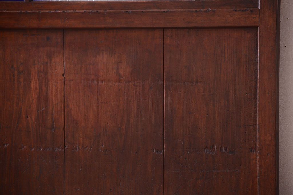 大正ロマン　古い木の当時物色ガラス入りガラス帯戸2枚セット