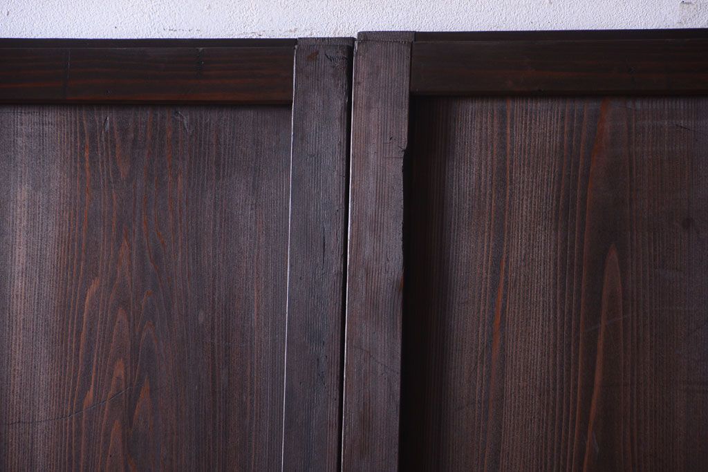 大正ロマン　古い木の当時物色ガラス入りガラス帯戸2枚セット