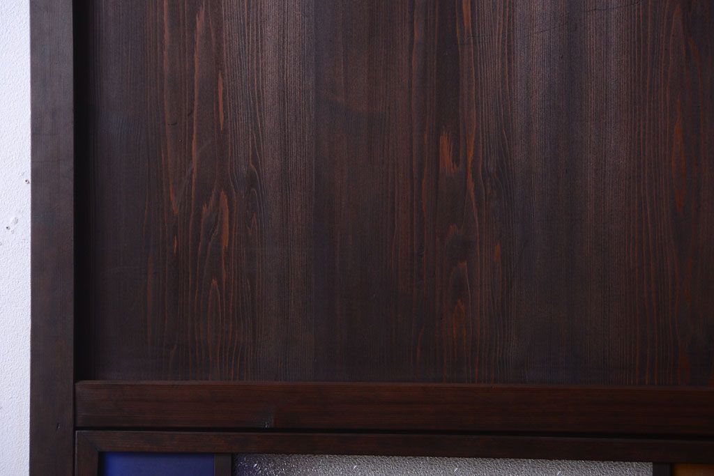 大正ロマン　古い木の当時物色ガラス入りガラス帯戸2枚セット