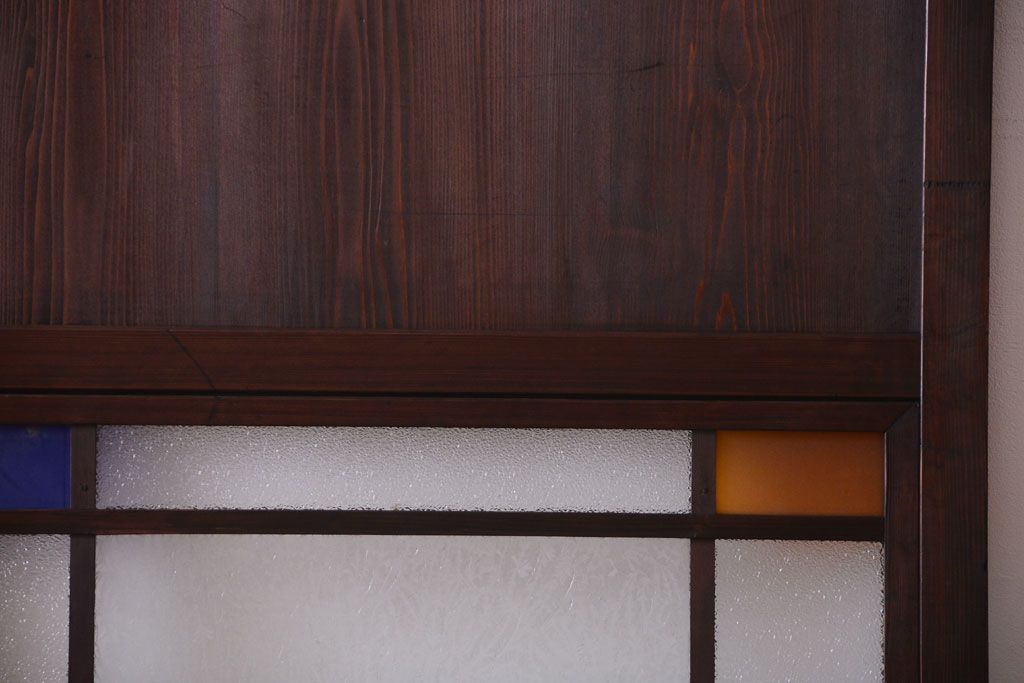 大正ロマン　古い木の当時物色ガラス入りガラス帯戸2枚セット