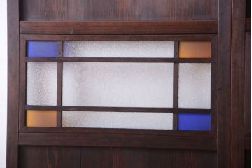 大正ロマン　古い木の当時物色ガラス入りガラス帯戸2枚セット