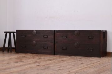 アンティーク家具　古民具・骨董　銅金具!総桐材の衣装箪笥ローボード(時代箪笥、桐箪笥、桐たんす)