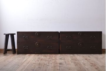 アンティーク家具　古民具・骨董　銅金具!総桐材の衣装箪笥ローボード(時代箪笥、桐箪笥、桐たんす)