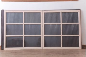 昭和レトロ　モールガラス入りの引き戸2枚セット(ガラス戸・窓)