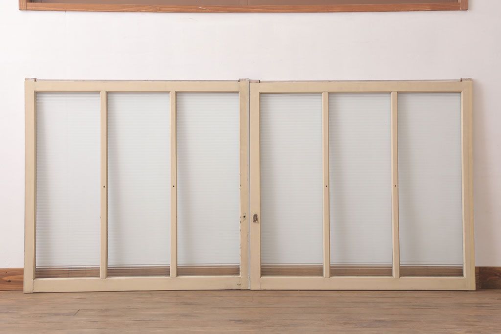 昭和レトロ　モールガラス入りの引き戸2枚セット(窓)