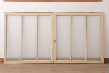 昭和レトロ　すりガラス入りの引き戸2枚セット(窓)
