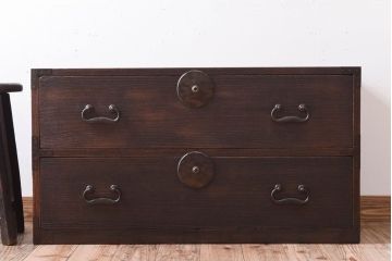 アンティーク家具　古民具・骨董　銅金具!総桐材の衣装箪笥ローボード(時代箪笥、桐箪笥、桐たんす)(2)