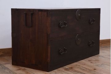 アンティーク家具　古民具・骨董　銅金具!総桐材の衣装箪笥ローボード(時代箪笥、桐箪笥、桐たんす)(2)