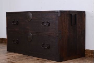 アンティーク家具　古民具・骨董　銅金具!総桐材の衣装箪笥ローボード(時代箪笥、桐箪笥、桐たんす)(2)