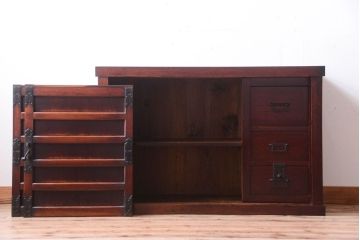 アンティーク家具　古民具・骨董　明治　前面欅材の古い米沢帳場小箪笥