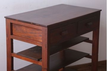 レトロ家具　昭和レトロ　棚・引き出し付き!古い木製の平机(デスク・作業台)