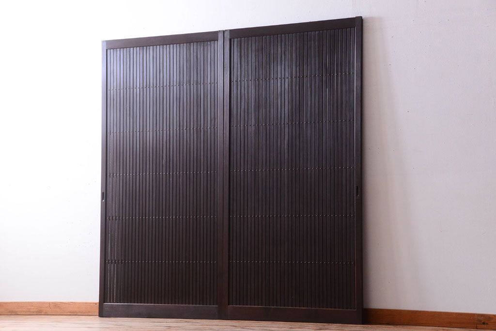 古民具・骨董　明治〜大正　古い木の高級平格子戸2枚セット