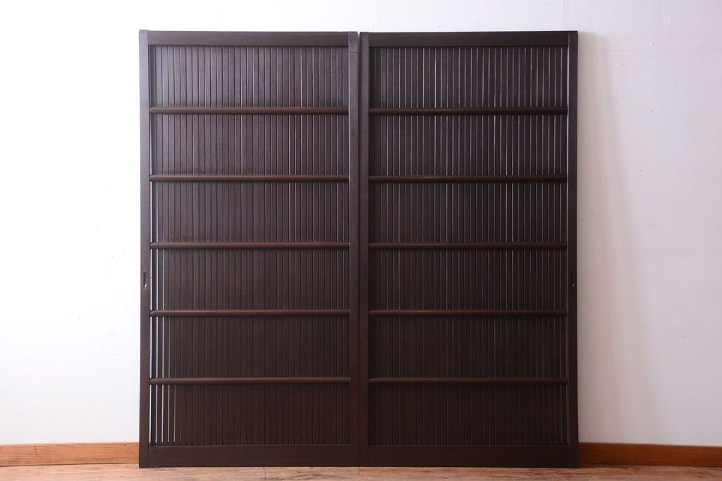 古民具・骨董　明治〜大正　古い木の高級平格子戸2枚セット