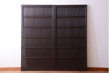 古民具・骨董　明治〜大正　古い木の高級平格子戸2枚セット