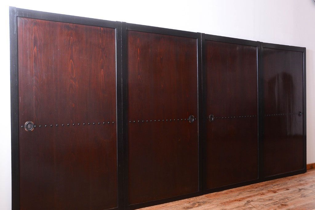 古民具・骨董　明治〜大正　古い木製の板戸帯戸4枚セット