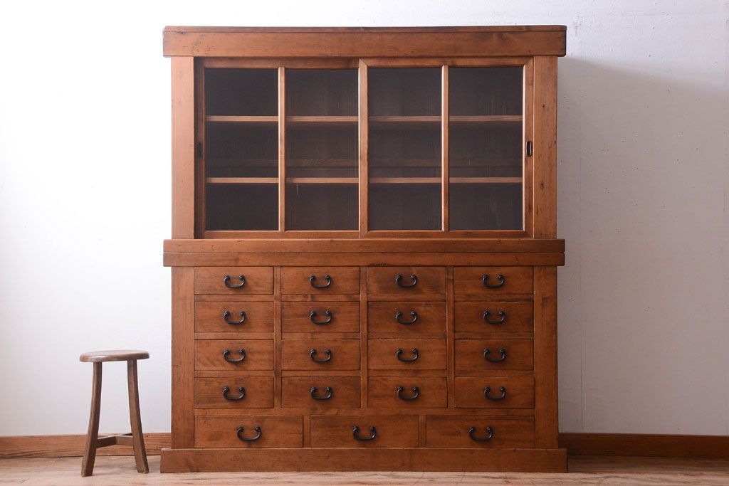 アンティーク家具　古民具・骨董　明治〜大正期　古い木味の五尺関西水屋箪笥(収納棚)