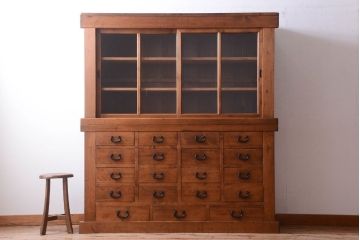 アンティーク家具　古民具・骨董　明治〜大正期　古い木味の五尺関西水屋箪笥(収納棚)