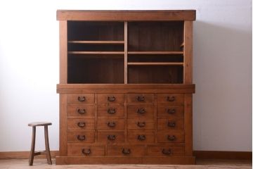 アンティーク家具　古民具・骨董　明治〜大正期　古い木味の五尺関西水屋箪笥(収納棚)