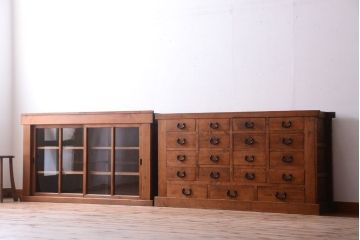 アンティーク家具　古民具・骨董　明治〜大正期　古い木味の五尺関西水屋箪笥(収納棚)
