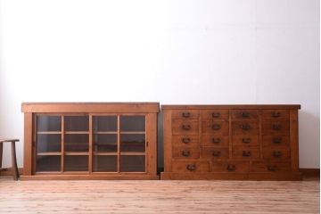 アンティーク家具　古民具・骨董　明治〜大正期　古い木味の五尺関西水屋箪笥(収納棚)