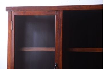 アンティーク家具　和製アンティーク　ダイヤガラス入り!前面欅材の大きな重ね収納棚