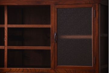 アンティーク家具　和製アンティーク　ダイヤガラス入り!前面欅材の大きな重ね収納棚