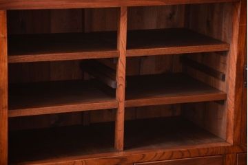 アンティーク家具　和製アンティーク　ダイヤガラス入り!前面欅材の大きな重ね収納棚