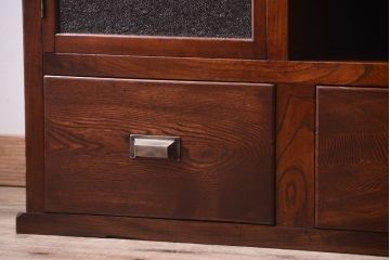 アンティーク家具　和製アンティーク　ダイヤガラス入り!前面欅材の大きな重ね収納棚