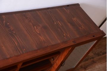 アンティーク家具　和製アンティーク　ダイヤガラス入り!前面欅材の大きな重ね収納棚