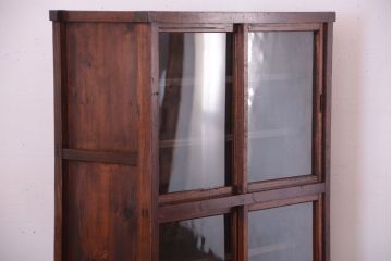 アンティーク家具　和製アンティーク　引き出し付き!古い木のガラス戸棚(収納棚)