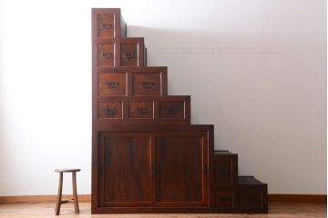 アンティーク家具　古民具・骨董　明治　前面欅材のアンティーク階段箪笥