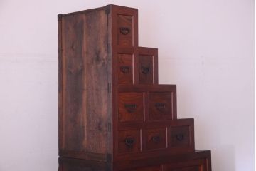 アンティーク家具　古民具・骨董　明治　前面欅材のアンティーク階段箪笥