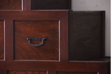 アンティーク家具　古民具・骨董　明治　前面欅材のアンティーク階段箪笥