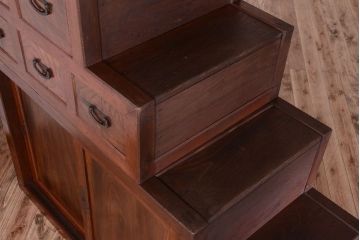 アンティーク家具　古民具・骨董　明治　前面欅材のアンティーク階段箪笥
