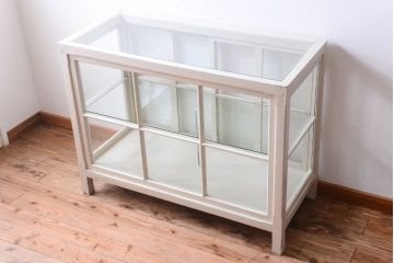 アンティーク家具　ペイント　シンプルでおしゃれなアンティークガラスケース(ショーケース)