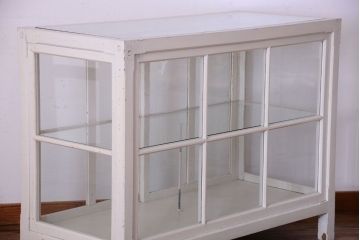 アンティーク家具　ペイント　シンプルでおしゃれなアンティークガラスケース(ショーケース)