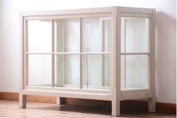 アンティーク家具　ペイント　シンプルでおしゃれなアンティークガラスケース(ショーケース)
