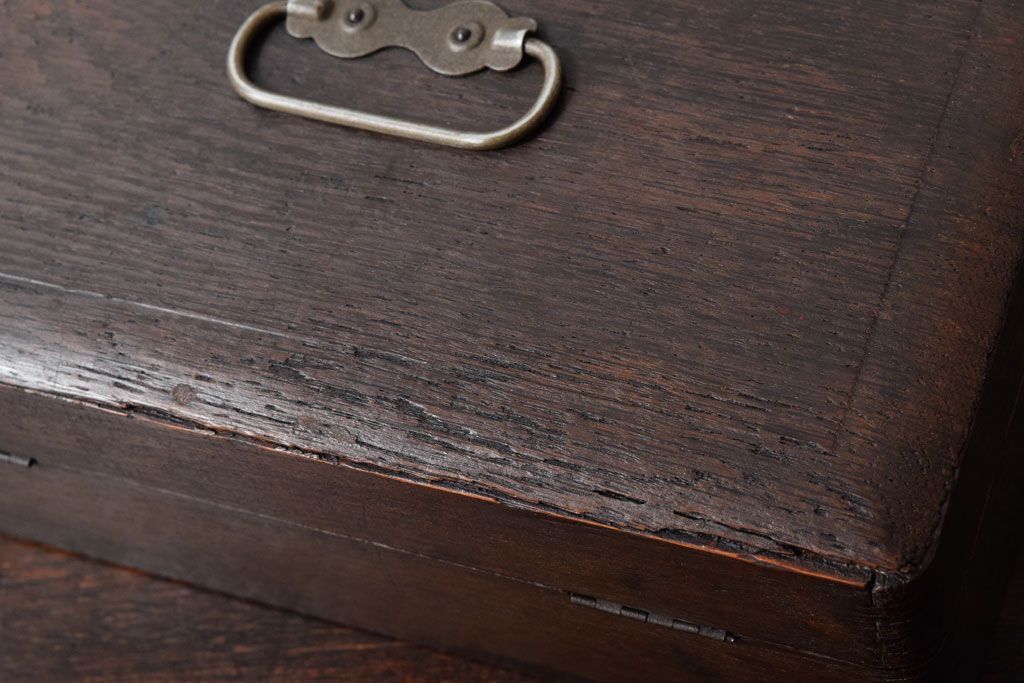 アンティーク雑貨　昭和レトロ　古いナラ材の小箱(印箱)