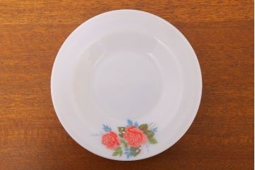 イギリスビンテージ　JAJ　パイレックス　Cottage Rose(コテージ ローズ)シリーズ　ミルクガラスのスープ皿3枚セット(洋食器)(1)